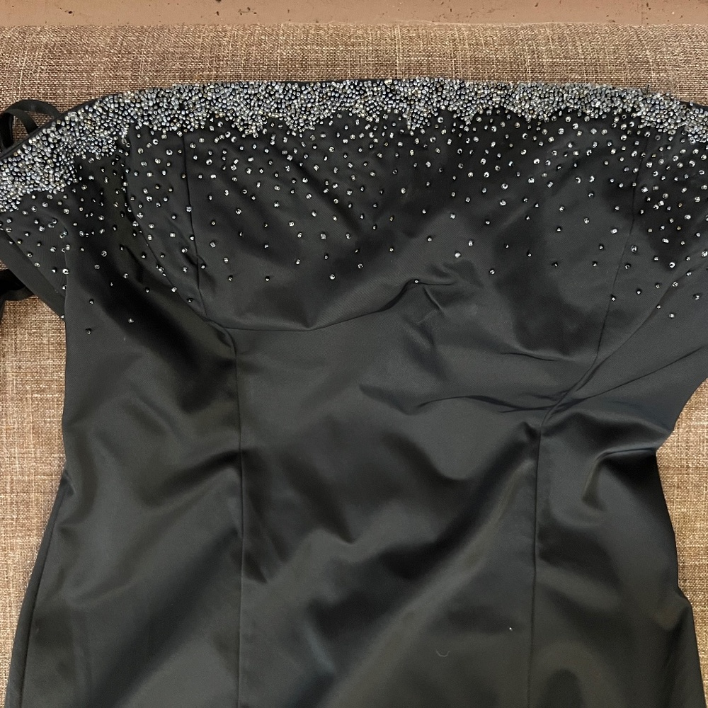 Black satin beaded strapless with attachable straps